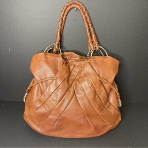 Elliott Lucca Cognac Braided-Handle Leather Shoulder Bag